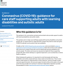 Coronavirus (COVID-19): guidance for care staff supporting adults with learning disabilities and autistic adults [Updated 10th May 2021]